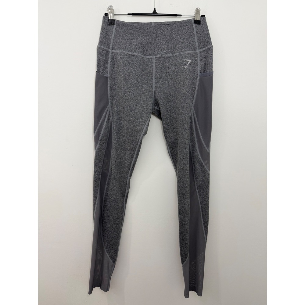 Gymshark Dry High Waisted Mesh Panel Leggings Grey Heather Pockets Medium